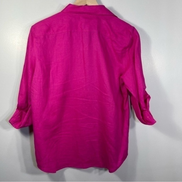 LAUREN Ralph Lauren Barbie Hot Pink 100% Linen
Button Up Top Breast Pockets Sz M - Picture 7 of 11